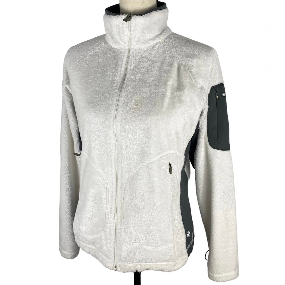 Columbia Fast Trek II Jacket Full Zip Soft Fleece White Gray Womens Sz Medium